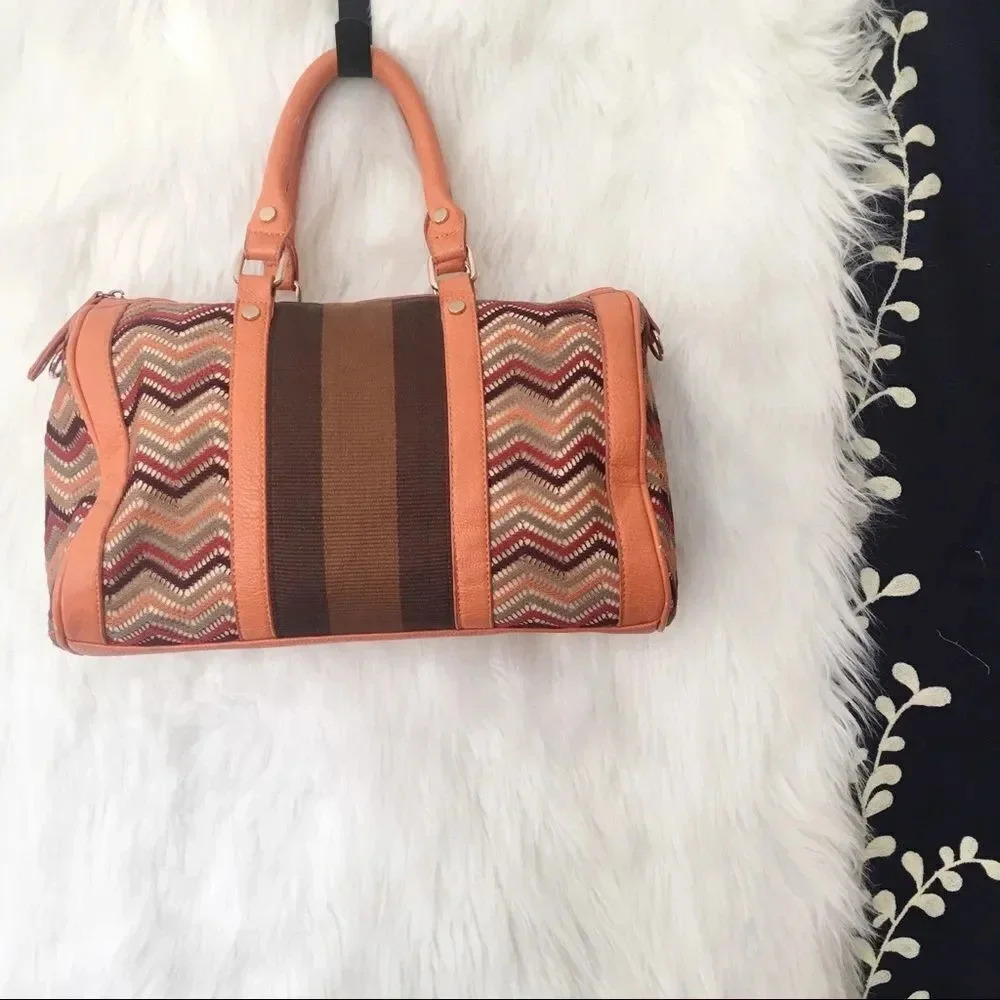 STREET LEVEL Orange‎ Chevron Crochet Stripe Tote Bag
